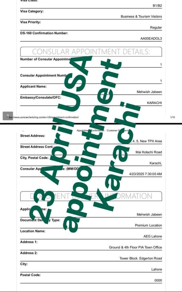 Early B1/B2 Visa Appointment in Pakistan